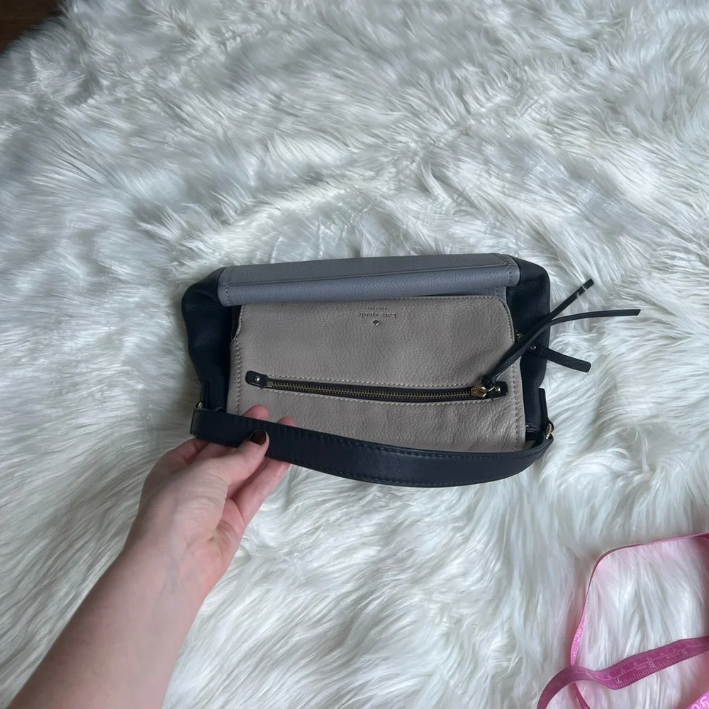 Kate Spade NWOT dark blue, light blue, & light gray boho leather handbag